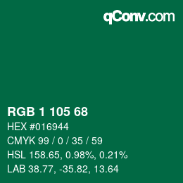 Color code: RGB 1 105 68 | qconv.com