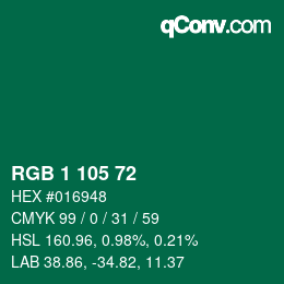 Color code: RGB 1 105 72 | qconv.com