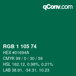 Color code: RGB 1 105 74 | qconv.com