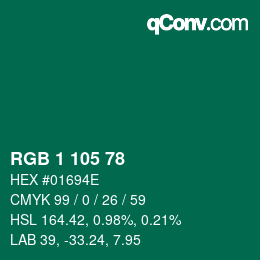 Color code: RGB 1 105 78 | qconv.com