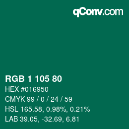 Color code: RGB 1 105 80 | qconv.com
