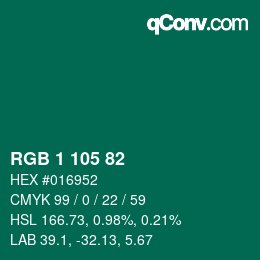 Farbcode: RGB 1 105 82 | qconv.com