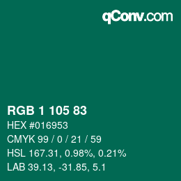 Color code: RGB 1 105 83 | qconv.com