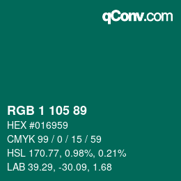 カラーコード: RGB 1 105 89 | qconv.com
