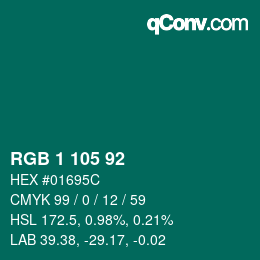 カラーコード: RGB 1 105 92 | qconv.com