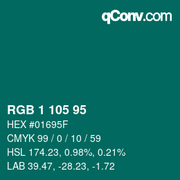 Color code: RGB 1 105 95 | qconv.com