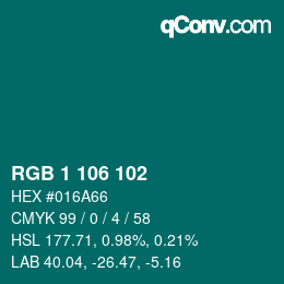 Color code: RGB 1 106 102 | qconv.com