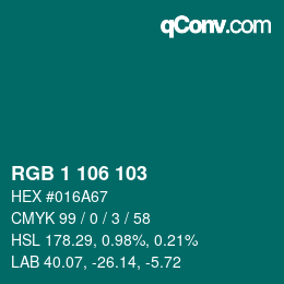 Color code: RGB 1 106 103 | qconv.com