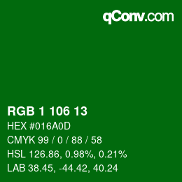 カラーコード: RGB 1 106 13 | qconv.com