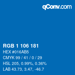 カラーコード: RGB 1 106 181 | qconv.com