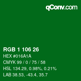 Color code: RGB 1 106 26 | qconv.com