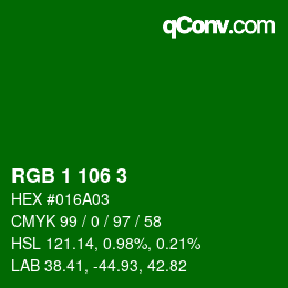 Color code: RGB 1 106 3 | qconv.com