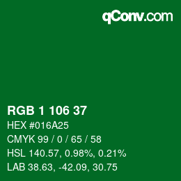 Color code: RGB 1 106 37 | qconv.com