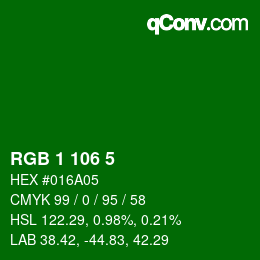 Color code: RGB 1 106 5 | qconv.com