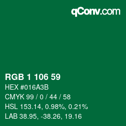 カラーコード: RGB 1 106 59 | qconv.com
