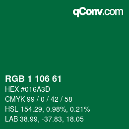 Color code: RGB 1 106 61 | qconv.com