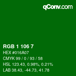 Color code: RGB 1 106 7 | qconv.com