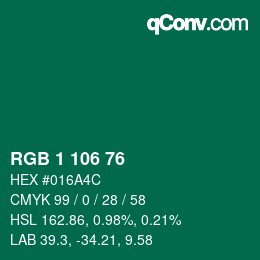 カラーコード: RGB 1 106 76 | qconv.com