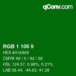 Color code: RGB 1 106 9 | qconv.com
