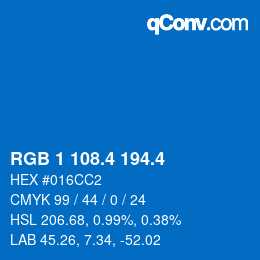 カラーコード: RGB 1 108.4 194.4 | qconv.com