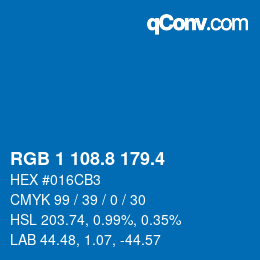 カラーコード: RGB 1 108.8 179.4 | qconv.com