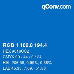 カラーコード: RGB 1 108.8 194.4 | qconv.com