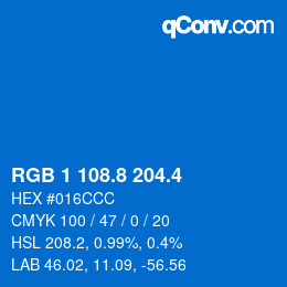 カラーコード: RGB 1 108.8 204.4 | qconv.com