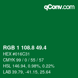 カラーコード: RGB 1 108.8 49.4 | qconv.com