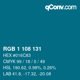 Color code: RGB 1 108 131 | qconv.com