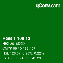 カラーコード: RGB 1 109 13 | qconv.com