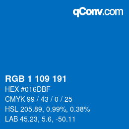 Color code: RGB 1 109 191 | qconv.com