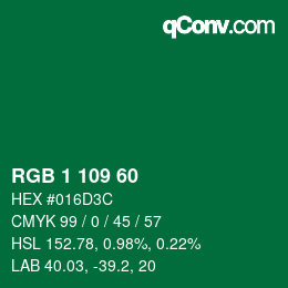 Color code: RGB 1 109 60 | qconv.com
