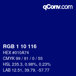 カラーコード: RGB 1 10 116 | qconv.com
