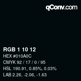 カラーコード: RGB 1 10 12 | qconv.com