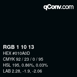 颜色代码: RGB 1 10 13 | qconv.com
