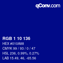 カラーコード: RGB 1 10 136 | qconv.com