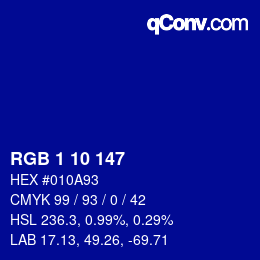 颜色代码: RGB 1 10 147 | qconv.com