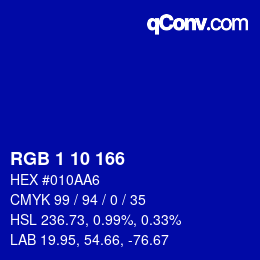 カラーコード: RGB 1 10 166 | qconv.com