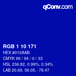 カラーコード: RGB 1 10 171 | qconv.com