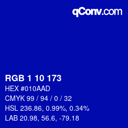 颜色代码: RGB 1 10 173 | qconv.com
