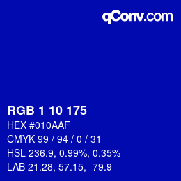 カラーコード: RGB 1 10 175 | qconv.com