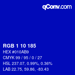 カラーコード: RGB 1 10 185 | qconv.com