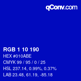 Color code: RGB 1 10 190 | qconv.com