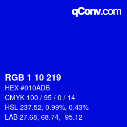 Color code: RGB 1 10 219 | qconv.com