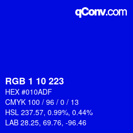 カラーコード: RGB 1 10 223 | qconv.com