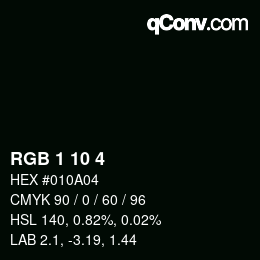 Color code: RGB 1 10 4 | qconv.com