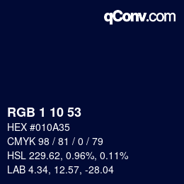 Color code: RGB 1 10 53 | qconv.com
