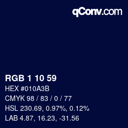 カラーコード: RGB 1 10 59 | qconv.com