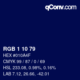 カラーコード: RGB 1 10 79 | qconv.com