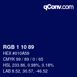 カラーコード: RGB 1 10 89 | qconv.com